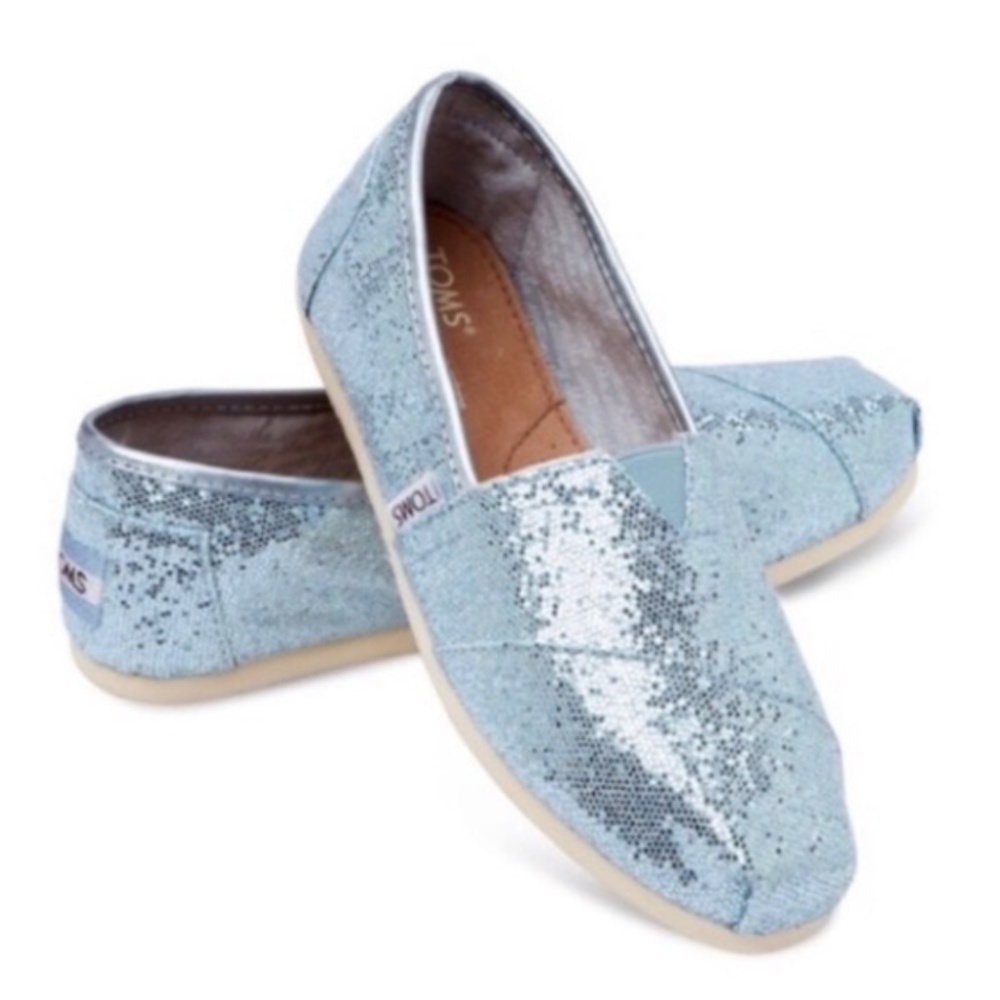 Toms Blue Glitter Classic Slip On Flats